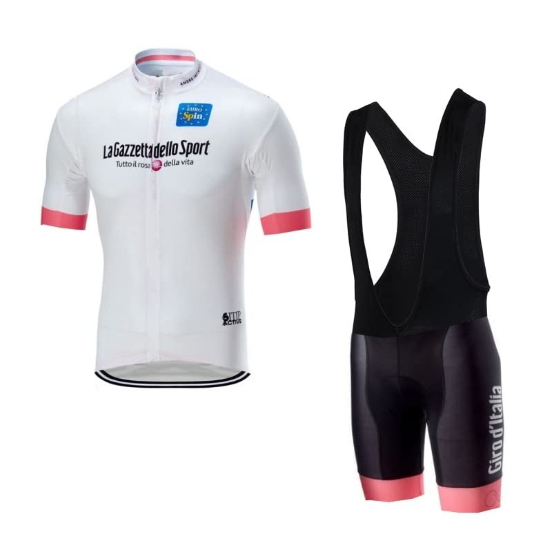 Italy Tour Team White Cycling Jersey Set,Summer Short Sleeve Cycle Shirt MTB Bike Clothing Bib Short Kits 9D Gel Pad (2XL)