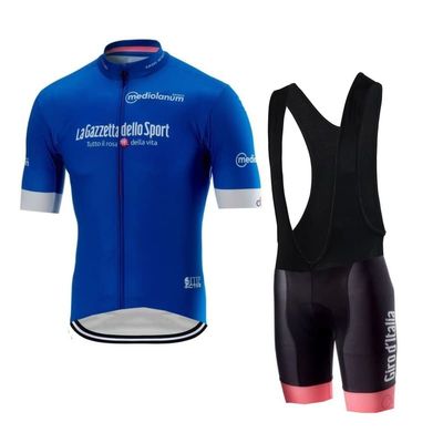 Italy Tour Team Blue Cycling Jersey Set,Summer Short Sleeve Cycle Shirt MTB Bike Clothing Bib Short Kits 9D Gel Pad (L)