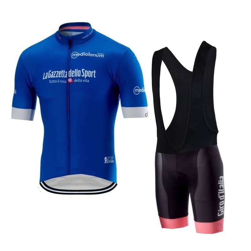 Italy Tour Team Blue Cycling Jersey Set,Summer Short Sleeve Cycle Shirt MTB Bike Clothing Bib Short Kits 9D Gel Pad (L)
