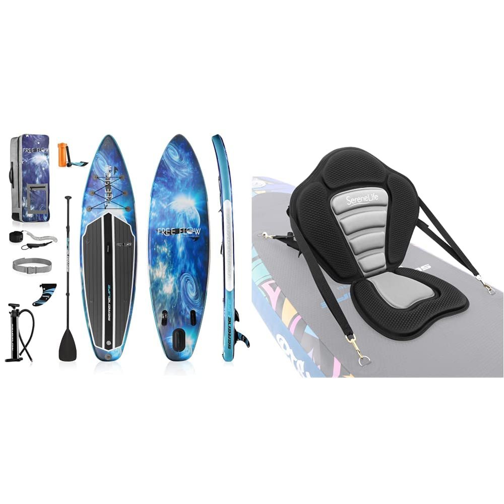 SereneLife Inflatable Stand Up Paddle Boardwith Premium SUP Accessories & Carry Bag & Detachable Universal Paddle-Board Seat - Adjustable Paddle Board Seat, Form-Fitting Design - SLSUPST15