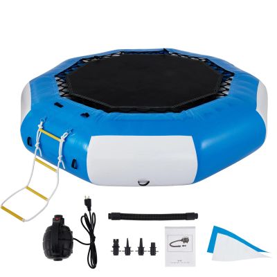 Water Trampoline For Lake, Round Inflatable Water Trampoline With 500W Blower And 3-Step Rope Ladder, Portable Bounce Swim Platform For Lakes, Pools, Calm Sea ( Color : Blue White , Size : 10FT/3M )
