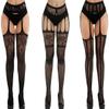 3 Pairs Women Classic Style Fishnet Thigh-High Stockings Tights Suspender Pantyhose Stockings for Women Girl (Black A) view 1