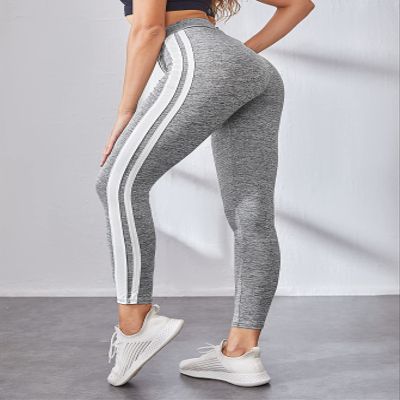 DANCOLOR Striped Tape Side Leggings Soft Tummy Control Slimming Yoga Pants Workout Running Fitness Girl Sport Active (Size : X-Large)