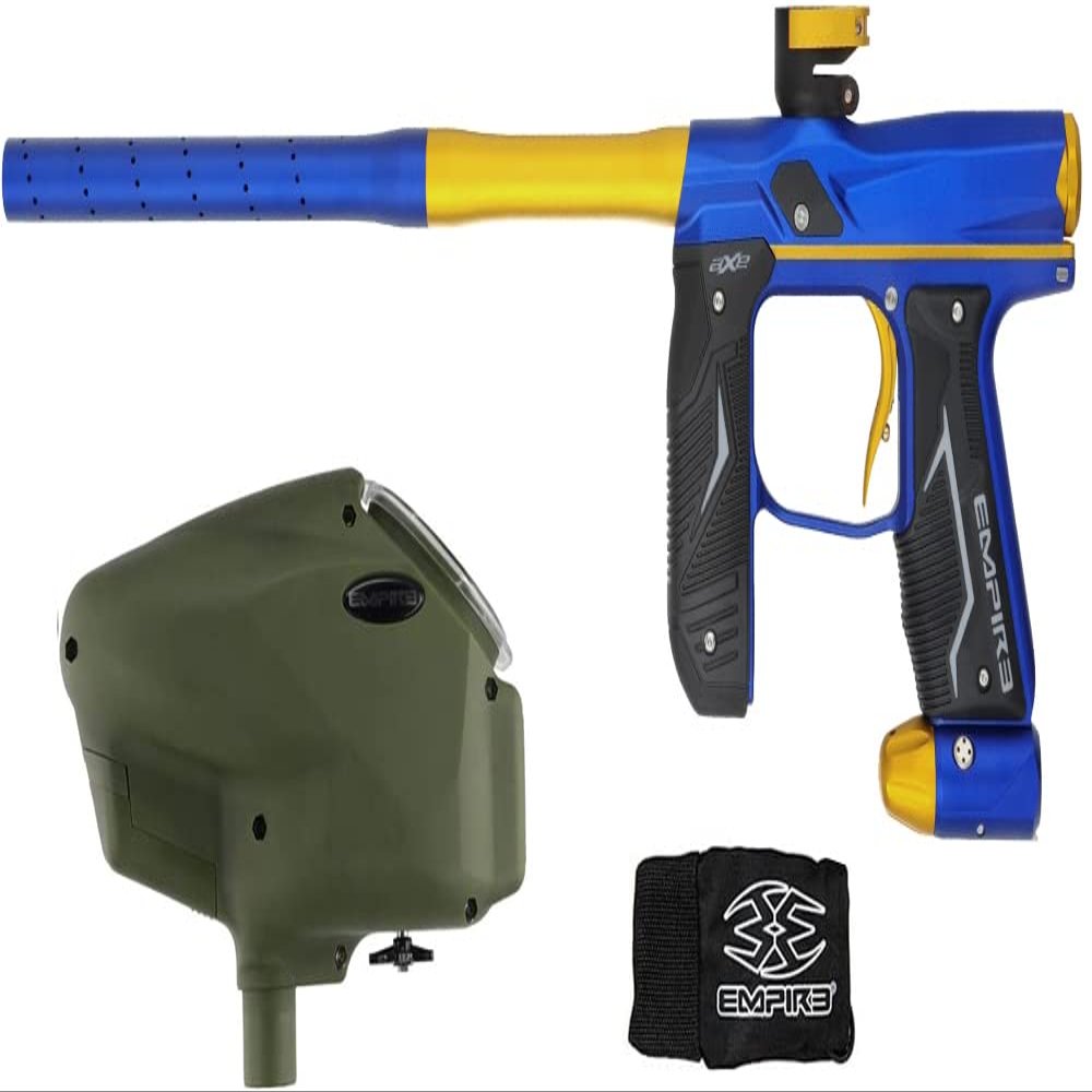 Empire Axe 2.0 Competition Paintball Gun with Empire Halo Too Electronic Loader (Halo Loader Olive, Dust Blue/Dust Gold)