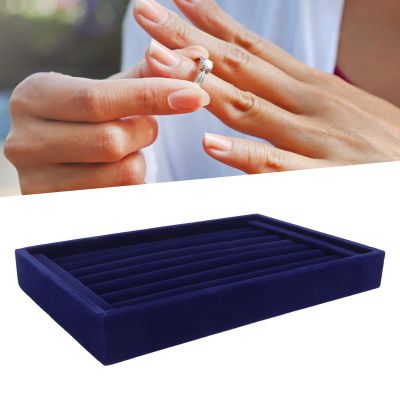 Jewelry Box, Jewelry Storage, 7 Slots Ring Earrings Tray Multifunctional Space Saving Blue Velvet Jewelry Display Case Display Organizer