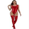 YiZYiF Women's 70D Oil Glossy High Cut Bodysuit One Piece Thong Nylon Tights with Stockings Set Red Medium view 1