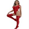YiZYiF Women's 70D Oil Glossy High Cut Bodysuit One Piece Thong Nylon Tights with Stockings Set Red Medium view 3