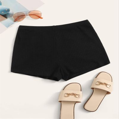 AKIOLOAS Women's Shorts Ribbed Mid-Rise Shorts Women's Shorts Shorts for Women (Color : Black, Size : Large)