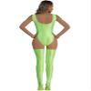 YiZYiF Women's 70D Oil Glossy High Cut Bodysuit One Piece Thong Nylon Tights with Stockings Set Fluorescent Green X-Large view 2