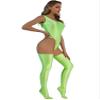 YiZYiF Women's 70D Oil Glossy High Cut Bodysuit One Piece Thong Nylon Tights with Stockings Set Fluorescent Green X-Large view 3