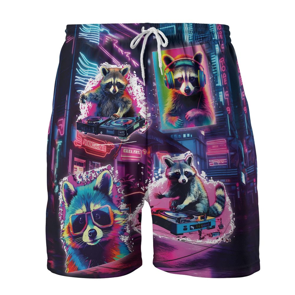 Raccoon Bar Men's Quick Dry - Love Animal Hawaiian Shorts for Men - Beach Shorts Swim Trunks Set 5 (TND-LN-1) Size 3XL