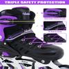 Purple Inline Skates for Youth Girls Women, 4 Sizes Adjustable Blades Roller Skates with Ankle Support, Adjustable Strap, 90mm Wheels and Soft Boot Fit for Skating, Roller Derby, Street Hockey view 3