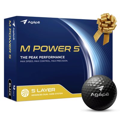 agape MP5 Black 5-Piece DuraPlus Urethane Golf Balls, Superior Distance, High Greenside Spin & Piercing Trajectory, Perfect Golf Gift for Men Women Skilled Players (1 Dozen, 12-Balls)