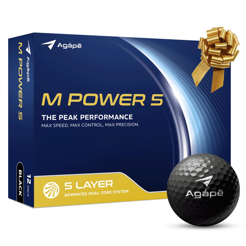 agape MP5 Black 5-Piece DuraPlus Urethane Golf Balls, Superior Distance, High Greenside Spin & Piercing Trajectory, Perfect Golf Gift for Men Women Skilled Players (1 Dozen, 12-Balls)