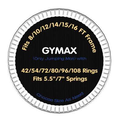 GYMAX Trampoline Mat, 8FT/10FT/12FT/14FT/15FT/16FT Trampoline Accessories Replacement Mat with 42/54/72/80/96/108 V-Rings & 8 Row Stitch, Using 5"-7" Springs, Anti-UV Wear-resistant Jumping Mat (15FT)