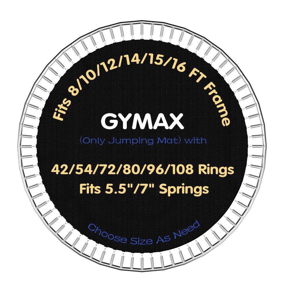 GYMAX Trampoline Mat, 8FT/10FT/12FT/14FT/15FT/16FT Trampoline Accessories Replacement Mat with 42/54/72/80/96/108 V-Rings & 8 Row Stitch, Using 5"-7" Springs, Anti-UV Wear-resistant Jumping Mat (15FT)