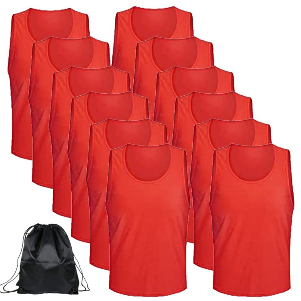 12 pcs Soccer Scrimmage Practice Vests Reversible Team Pennies with Belt Adult Kids Mesh Scrimmage Lightweight Jersey
