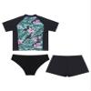 HULIJA Teens Girls Flower Frinted Short Sleeve Top with Briefs Shorts Rash Guard 3 Pcs Swimwear Set Black 8 Years view 2