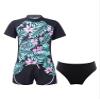 HULIJA Teens Girls Flower Frinted Short Sleeve Top with Briefs Shorts Rash Guard 3 Pcs Swimwear Set Black 8 Years view 3