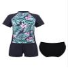 HULIJA Teens Girls Flower Frinted Short Sleeve Top with Briefs Shorts Rash Guard 3 Pcs Swimwear Set Black 8 Years view 4