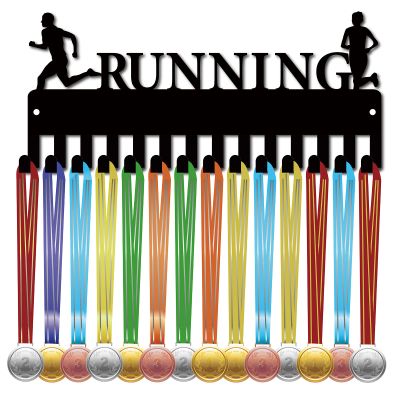 CREATCABIN Running Medal Hanger Display Medal Holder Rack Sports Metal Hanging Awards Iron Small Mount Decor with 14 Hooks for Wall Home Badge Race Running Gymnastics Swimming Black 11.4 x 5 Inch