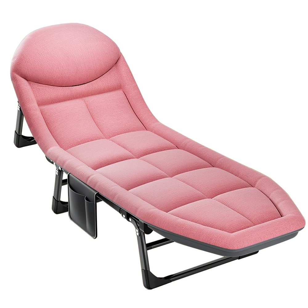 Plerile Portable Folding Camping Cot Bed, Adjustable Lounge Chair Outdoor Reclining Chaise, 78"x24" Sleeping Cot Chair for Travel and Office (Color : Pink)