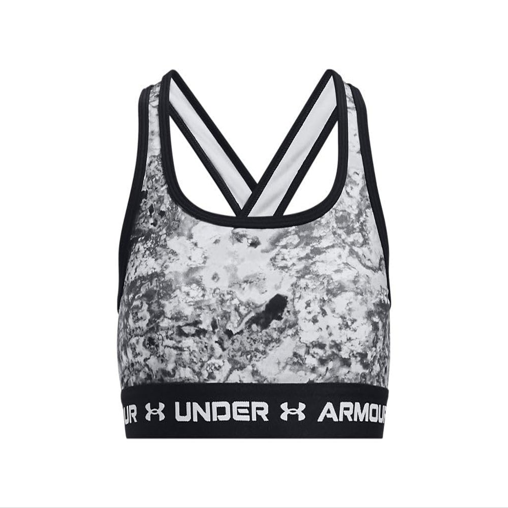Under Armour Girl's Cross-Back Mid Printed (Big Kids) Pitch Gray/White XL (18-20 Big Kid)