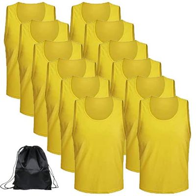12 pcs Soccer Scrimmage Practice Vests Reversible Team Pennies with Belt Adult Kids Mesh Scrimmage Lightweight Jersey