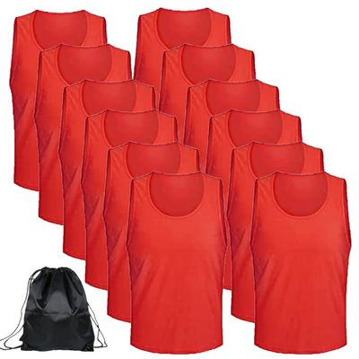 12 pcs Soccer Scrimmage Practice Vests Reversible Team Pennies with Belt Adult Kids Mesh Scrimmage Lightweight Jersey