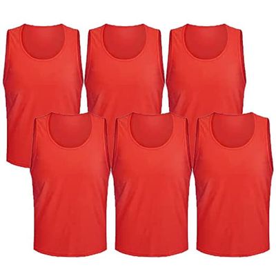 6 pcs Soccer Scrimmage Practice Vests Reversible Team Pennies with Belt Adult Kids Mesh Scrimmage Lightweight Jersey