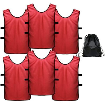 6 pcs Soccer Scrimmage Practice Vests Reversible Team Pennies with Belt Adult Kids Mesh Scrimmage ventilate Jersey