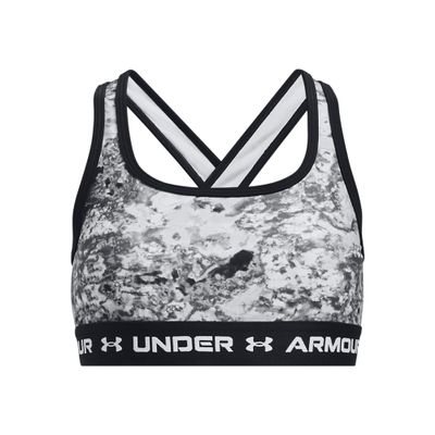 Under Armour Girl's Cross-Back Mid Printed (Big Kids) Pitch Gray/White LG (14-16 Big Kid)