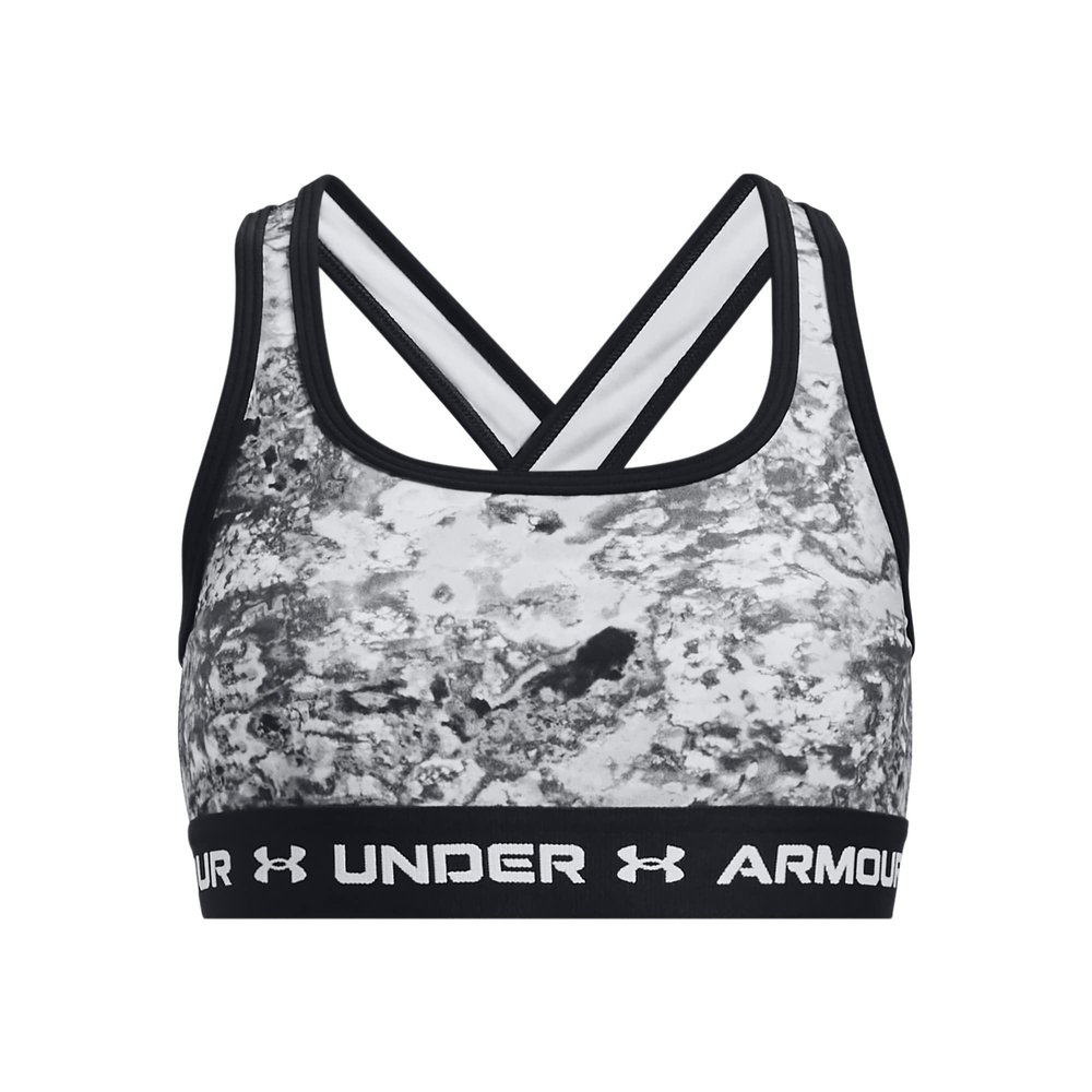 Under Armour Girl's Cross-Back Mid Printed (Big Kids) Pitch Gray/White LG (14-16 Big Kid)