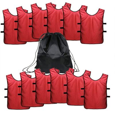 12 pcs Soccer Scrimmage Practice Vests Reversible Team Pennies with Belt Adult Kids Mesh Scrimmage ventilate Jersey