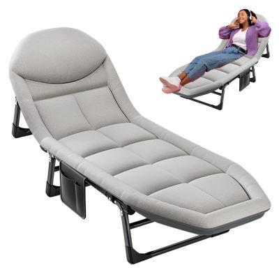 Folding Lounge Chair With Mattress, 5 Position Adjustable Folding Sleeping Bed Cot Chaise Lounge Chairs, Camping Cot Bed Ideal For Sunbathing, Camping, Pool, Beach, And Patio ( Color : Houndstooth )