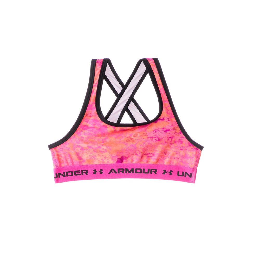 Under Armour Girl's Cross-Back Mid Printed (Big Kids) Bubble Peach/Black MD (10-12 Big Kid)