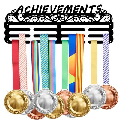 SUPERDANT Achievements Text Medal Hanger Display Hollow Pentagram Medal Display Holder with 12 Lines Sturdy Steel Award Display Holders Wall Mounted Medal Display Racks for Ribbon Lanyard