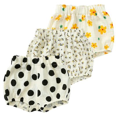 ZFTTZYMX Toddler Girls Boys 3 Pack Cotton Linen Shorts Elastic Waist Baby Kids Cute Floral Printed Short Bloomers Bottoms