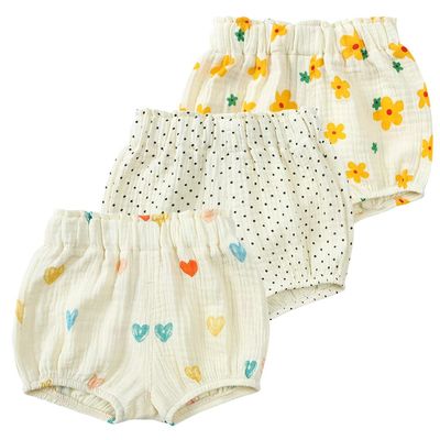 ZFTTZYMX Toddler Girls Boys 3 Pack Cotton Linen Shorts Elastic Waist Baby Kids Cute Floral Printed Short Bloomers Bottoms