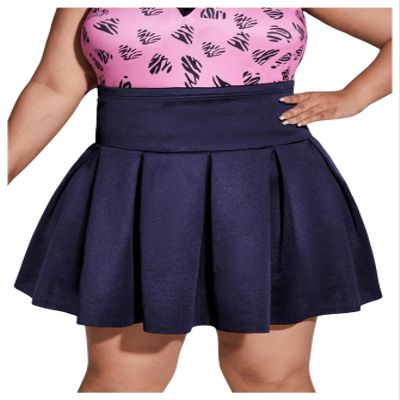 OYOANGLE Women's Plus Size Skater Tennis Skirt High Waist Mini Flared Pleated Skirt Blue 0XL