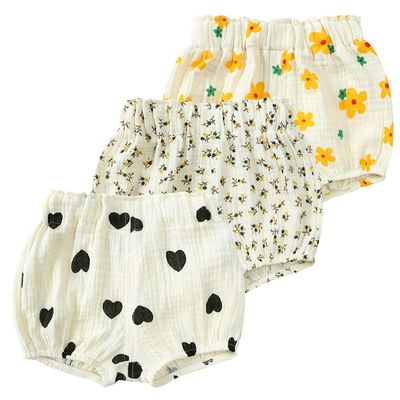 ZFTTZYMX Toddler Girls Boys 3 Pack Cotton Linen Shorts Elastic Waist Baby Kids Cute Floral Printed Short Bloomers Bottoms