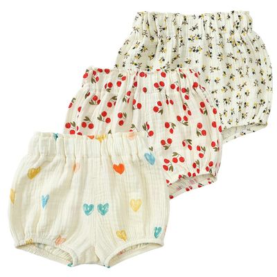 ZFTTZYMX Toddler Girls Boys 3 Pack Cotton Linen Shorts Elastic Waist Baby Kids Cute Floral Printed Short Bloomers Bottoms