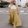 ebossy Women's High Waist Flowy Pleated Chiffon Maxi Skirt (X-Large, Khaki) view 2