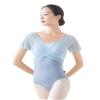 Phoeswan Ballet Leotards for Women, Dance Leotard Mesh with Ruffled Sleeves, V Backless Adult Leotard Bodysuit with Adjustable Straps, Light Grey Size X-Large view 1