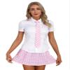 Agoky Sexy Schoolgirl Lingerie Set Japanese Anime Roleplay Outfits Uniform Sets Shirt with Plaid Skirt Pink XX-Large view 1