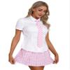 Agoky Sexy Schoolgirl Lingerie Set Japanese Anime Roleplay Outfits Uniform Sets Shirt with Plaid Skirt Pink XX-Large view 4