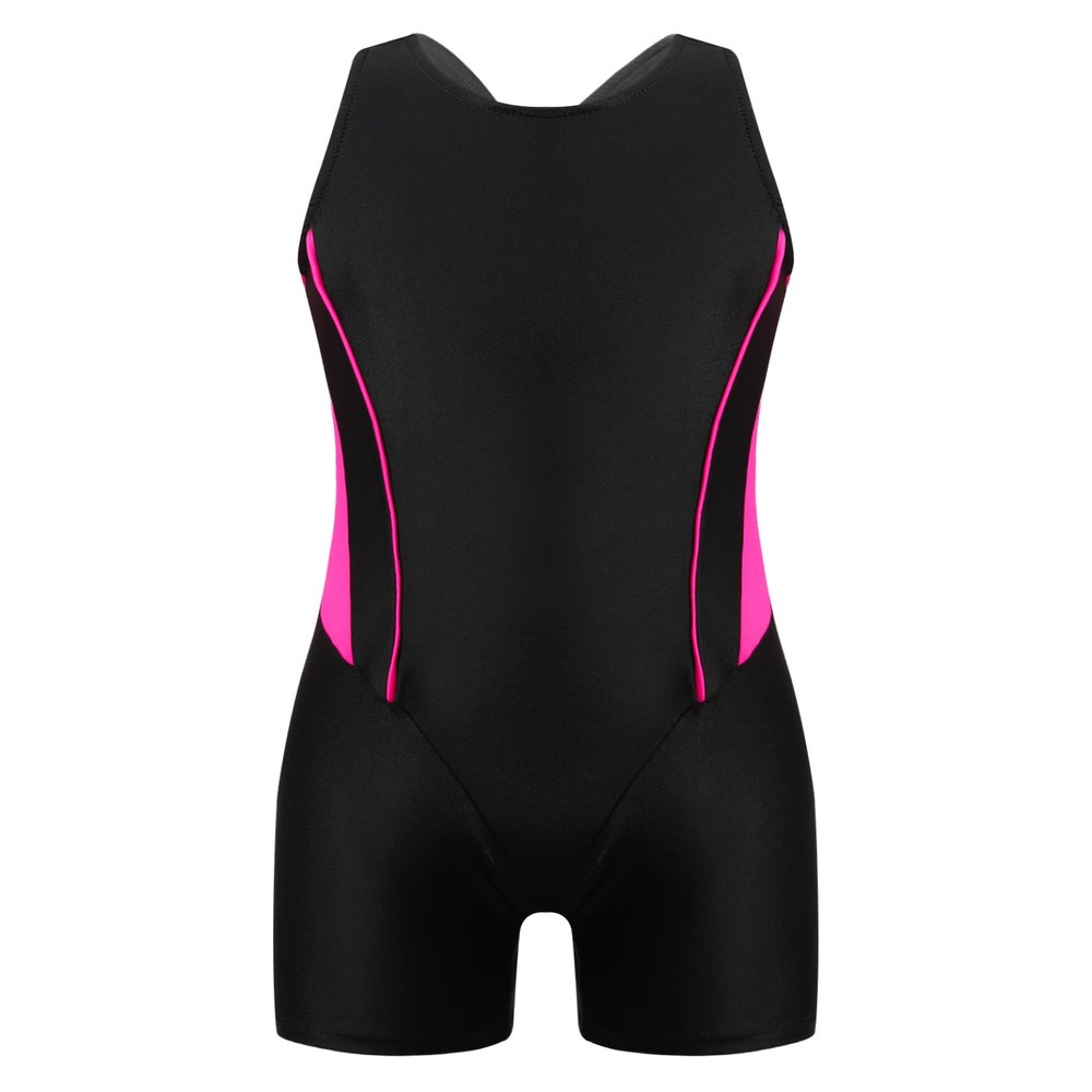 Yruioon Girls Athletic One Piece Swimsuit Splice Racerback Bathing Suit Swimming Surfing Costume Rose 8 Years