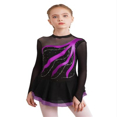 iiniim Girls Kids Shiny Long Sleeve Figure Ice Skating Dress Ballerina Leotards Lyrical Ballet Dance Dress Purple 16 Years