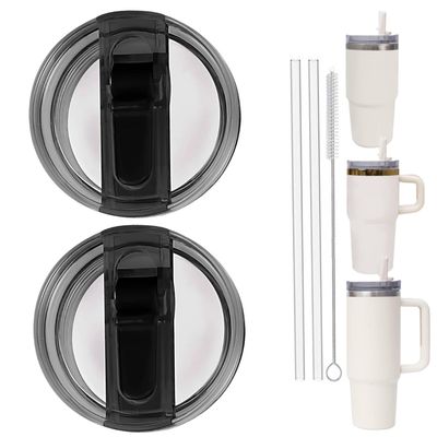 2PC Replacement Leak Proof Tumbler FLIP Lid With Straw - Fit For Stanley ProTour Quencher and Quencher H2.0 20oz,30oz Tumbler (2BLACK, 20oz and 30oz)