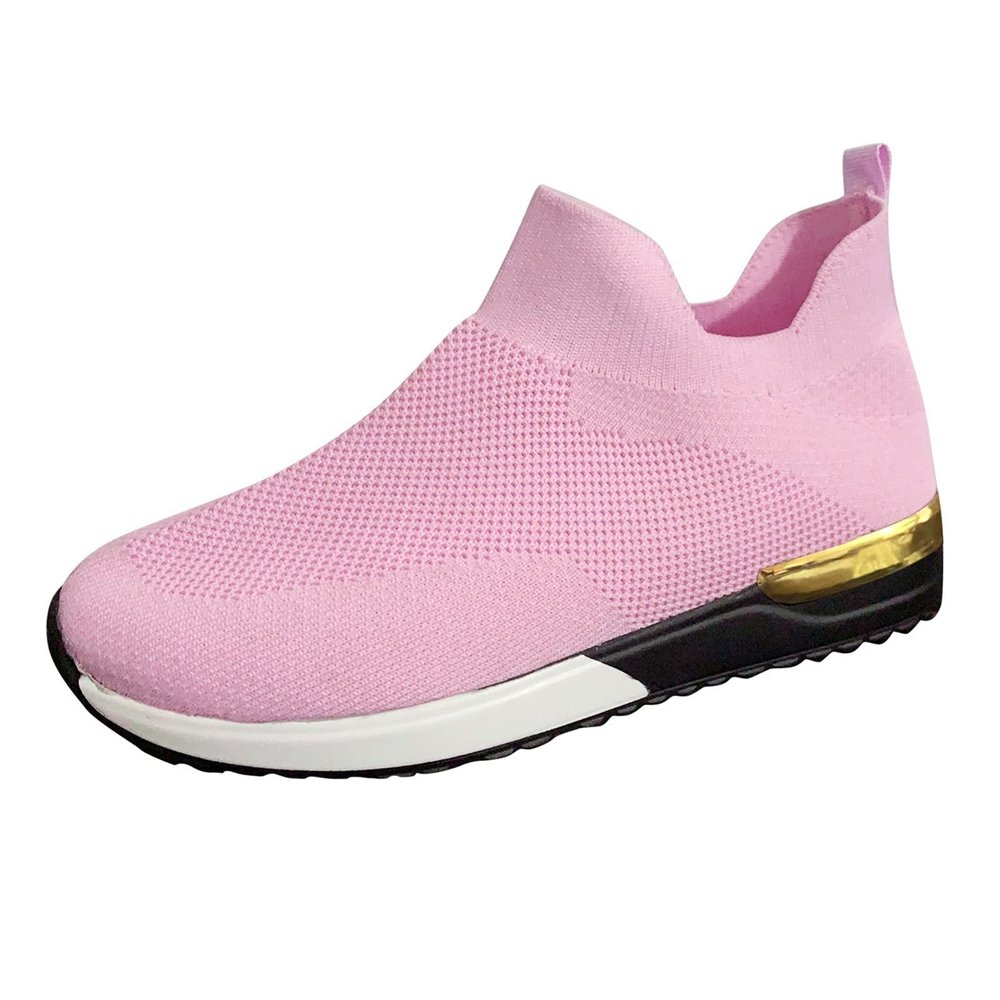 EMRELOD Womens Sneakers Platform Fashion Slip On Walking Shoes Breathable Running Shoes Lightweight Casual Breathable Mesh Low Top Gym Shoes Flat Non Slip Workout Shoes Play Sneakers (03-Pink, 8)